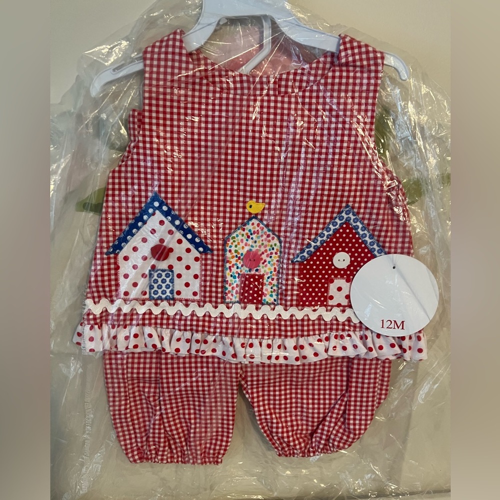 12m red plaid summertime bubble. NWT.
